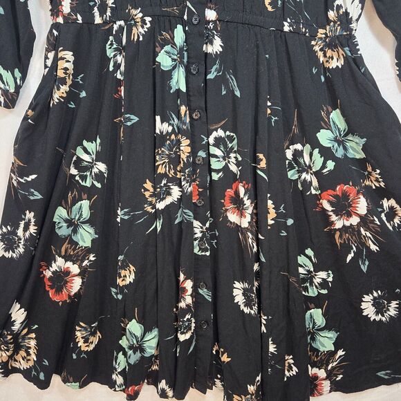 Torrid Floral Button Front Collared Midi Shirt Dress 3/4 Sleeve Black Size 1 - Picture 3 of 16